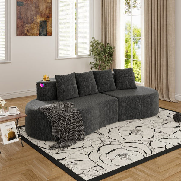 English Elm Modern Half Moon Chenille Sectional Three Seat Curved Sofa for Living Room or Apartment Dark Gray W395P435346