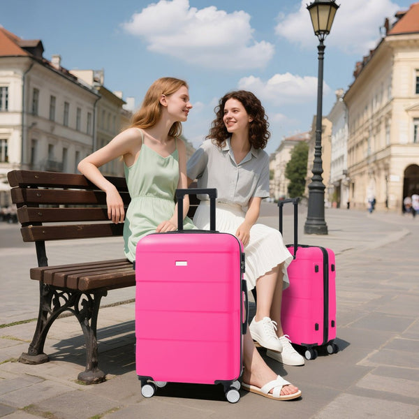 English Elm 6 Piece Hardshell Abs Travel Set with Spinner Wheels Combination Lock and Toiletry Bag Pink N732P391314H