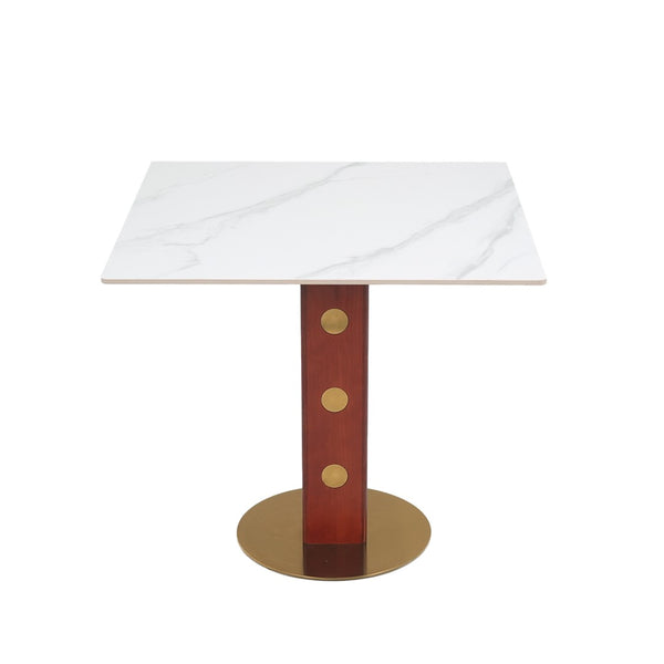 English Elm Modern Square Dining Table - 33.5" Sintered Stone With Wooden Legs & Gold Base For Small Spaces P1 W1535S00585-GIGA