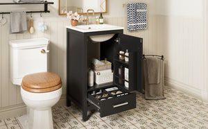 English Elm 18-Inch Modern Bathroom Vanity with Ceramic Sink, Soft-Close Doors, Divider Drawer & Adjusting Feet Black N729P334854B