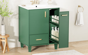 English Elm Christopher Knight Home® - 24" Bathroom Vanity with Ceramic Sink, Solid Wood Frame, Soft-Close Drawers & Ample Storage Appeal Green N759P269734F