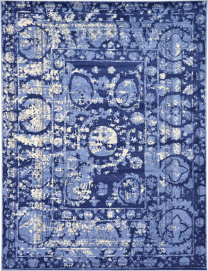 Unique Loom La Jolla Vintage Machine Made Border Rug Blue, Ivory/Navy Blue/Light Blue 9' 0" x 12' 0"