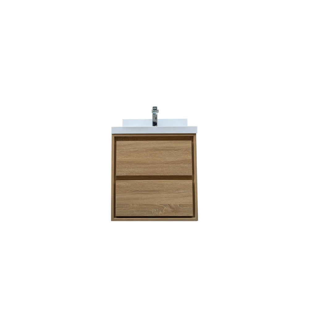 English Elm 24.02"*19.69''*25.59'' Floating Vanity Cabinet White Stone Top Ceramic Sink Modern Bath T3785S00015