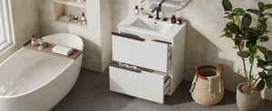English Elm Christopher Knight Home® - 30" Elegant Freestanding Bathroom Vanity With Ceramic Sink, Soft-Close Drawers & Fluted Design N817P288915W
