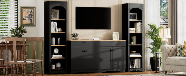 English Elm On-Trend 3-Piece Farmhouse Entertainment Center For Tvs Up To 70” - Versatile Storage & Display Unit N721S000045B-GIGA