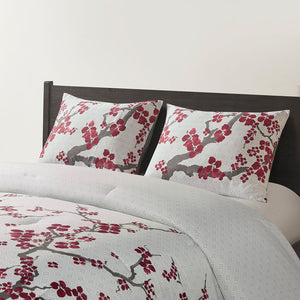 JLA Home N Natori - Comforter Natori Cherry Blossom Reversible Cotton Sateen & Percale Overfilled Oversized Set, OEKO-TEX Certified NS10-1849