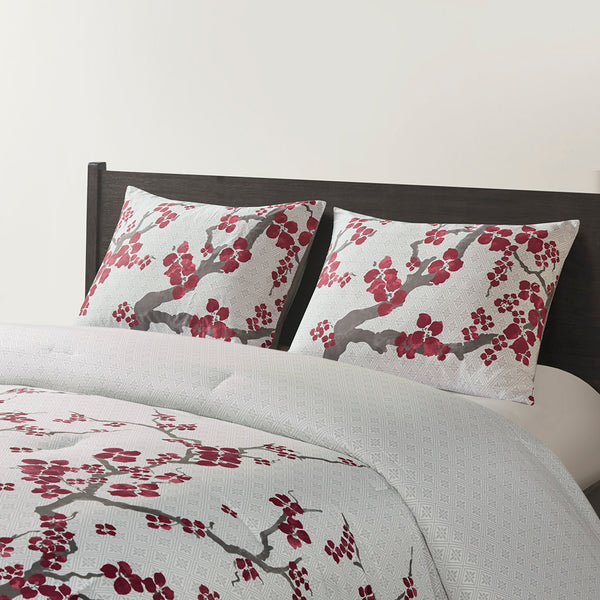 JLA Home N Natori - Comforter Natori Cherry Blossom Reversible Cotton Sateen & Percale Overfilled Oversized Set, OEKO-TEX Certified NS10-1849