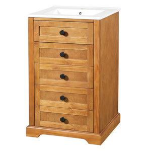 English Elm 20" Pine Wood Grain Bathroom Vanity with Ceramic Sink and Soft Close Cabinet Door N710P299454P