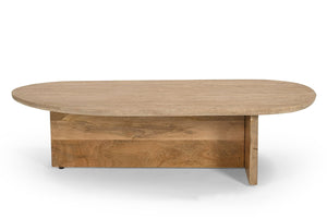 VIG Furniture Modrest Chisholm - Modern Travertine Marble + Wood Freeform Coffee Table VGBR-SBA-2536