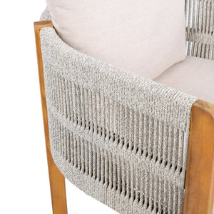 English Elm Acacia Wood Outdoor Dining Chair Set with Rope Arms and Waterproof Cushions N779P279983W