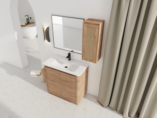 English Elm 36'' Freestanding Bathroom Vanity With Glossy Ceramic Sink & Soft-Close Doors For Stylish Storage W999S00402
