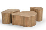 Modern Matador - Modern Travertine Marble + Wood Freeform Coffee Table Set