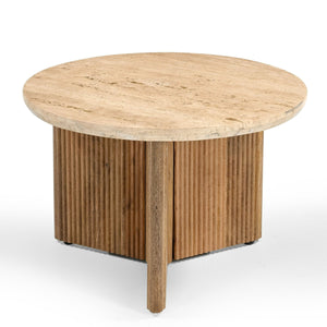 VIG Furniture Modrest Pawnee - Modern Travertine Marble + Wood Round End Table VGBR-SBA-2706-60