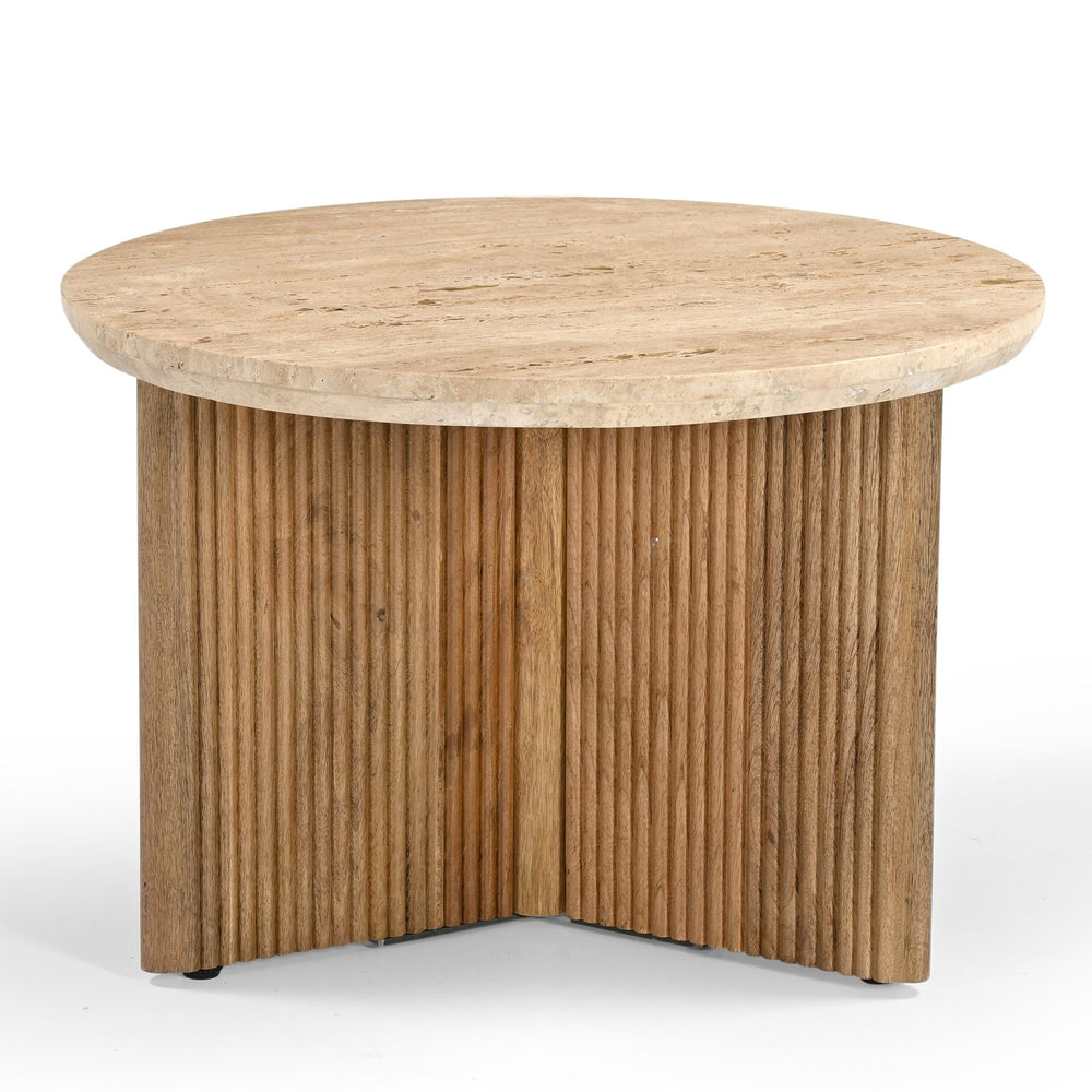 VIG Furniture Modrest Pawnee - Modern Travertine Marble + Wood Round End Table VGBR-SBA-2706-60