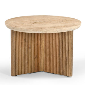 VIG Furniture Modrest Pawnee - Modern Travertine Marble + Wood Round End Table VGBR-SBA-2706-60