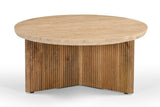 VIG Furniture Modrest Pawnee - Modern Travertine Marble + Wood Round Coffee Table VGBR-SBA-2706-78