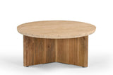 VIG Furniture Modrest Pawnee - Modern Travertine Marble + Wood Round Coffee Table VGBR-SBA-2706-78