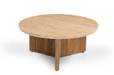 VIG Furniture Modrest Pawnee - Modern Travertine Marble + Wood Round Coffee Table VGBR-SBA-2706-78