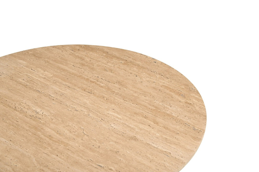 VIG Furniture Pawnee Travertine Marble Round End Table With Fluted Mango Wood Base — Compact, Timeless Accent Piece VGBR-SBA-2706-60