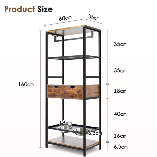 English Elm dog Feeding Station with 3 Adjustable Heights, Stainless Bowls, Spacious Storage Shelves & Drawer – Black Vintage W1687138476