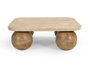 VIG Furniture Modrest Seadrift - Modern Travertine Marble + Wood Square Coffee Table VGBR-JTI-2569