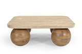 Modrest Seadrift - Modern Travertine Marble + Wood Square Coffee Table