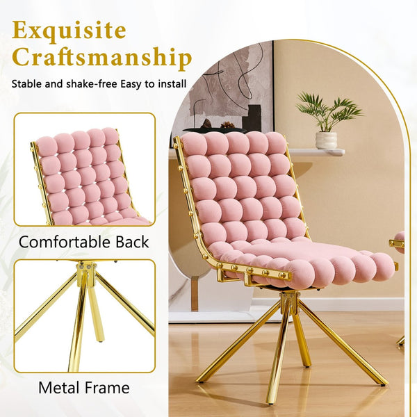 English Elm Cream Dutch Velvet Swivel Chair Tufted Bubble Backrest Glam Armless Accent Seat Gold,Pink W3875P448020