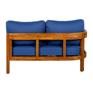 English Elm U_style Acacia Wood Outdoor L Shaped Corner Sofa Set with Arc Frame and Cushions Blue WY000481AAC