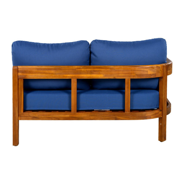 English Elm U_style Acacia Wood Outdoor L Shaped Corner Sofa Set with Arc Frame and Cushions Blue WY000481AAC