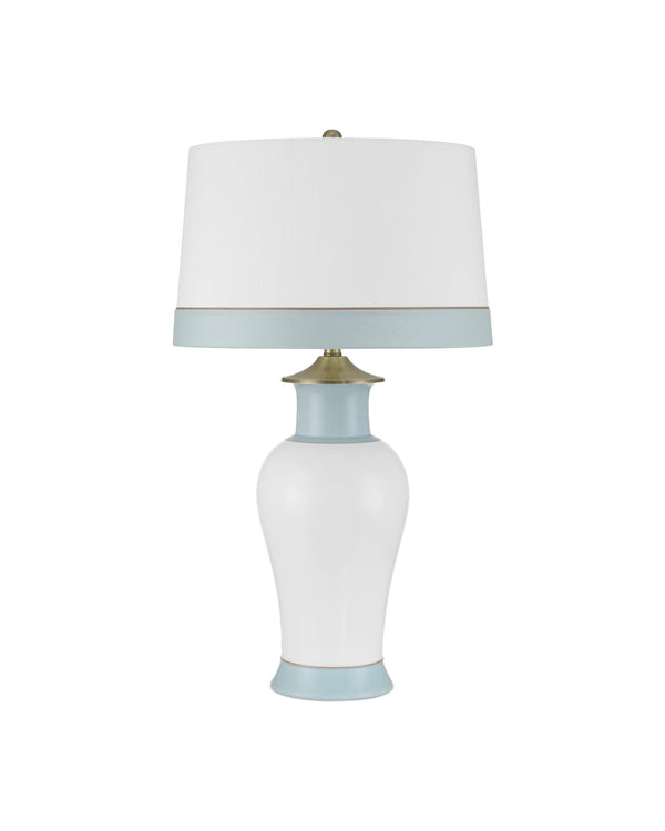 Currey & Company Kora Blue Table Lamp - Elegant White & Pale Blue Stripes, Brass Accents For A Modern Touch Blue Porcelain 6000-1026-currey-company