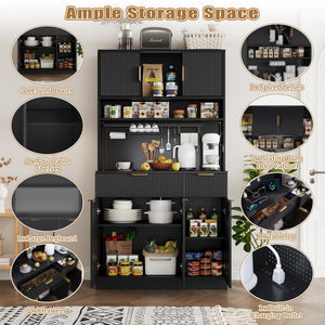 English Elm Pantry Hutch with Fluted Mdf Panels Charging Station Pegboard and Open Shelving T3773P416035