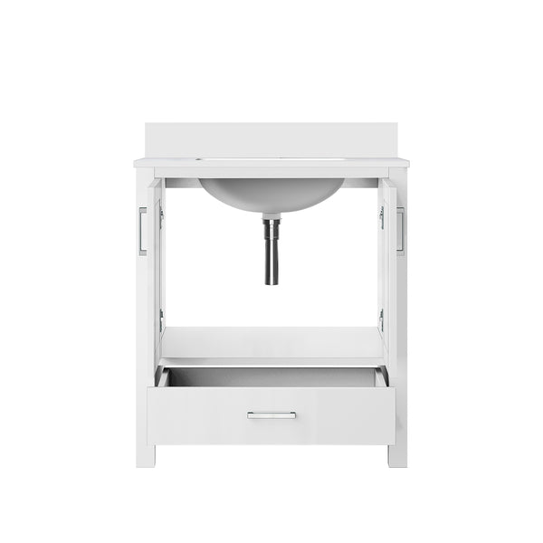 English Elm White Bath Vanity Solid Wood 30" W x 22" D with White Quartz Top, Soft-Close Drawer & Storage B2731P258777