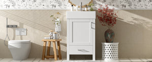 English Elm 20.28'' 20.28" Modern Bathroom Vanity with Ceramic Sink, Solid Wood Frame, Soft-Close Drawer & Cabinet - Space-Saving Design White N729P277755K