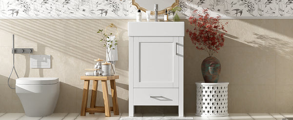 English Elm 20.28'' 20.28" Modern Bathroom Vanity with Ceramic Sink, Solid Wood Frame, Soft-Close Drawer & Cabinet - Space-Saving Design White N729P277755K