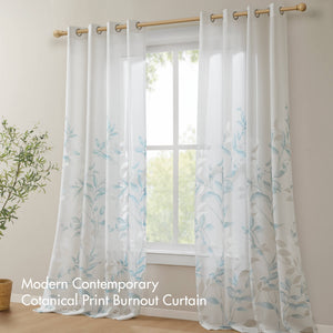 JLA Home Madison Park - Burnout Botanical Curtain Panel with OEKO-TEX Fabric, Silver Grommets, Textured Layered Print for Modern Rooms Aqua MP40-7228