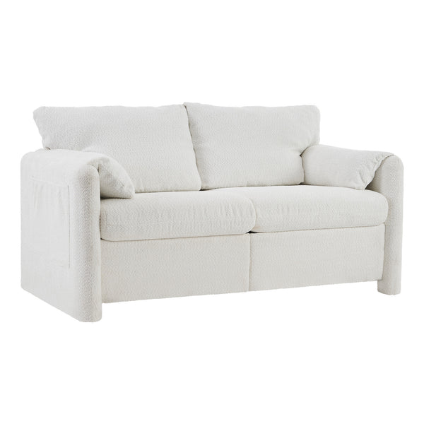 English Elm 003-Modern Loveseat Plush Chenille 2-Seater Sofa, High-Density Foam Cushions, 60" Compact Ivory White for Small Spaces W2636P232358