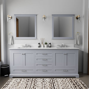 English Elm Dark Grey Double Bath Vanity With White Quartz Top & Mirrors - Stylish Storage For Modern Bathrooms B2731S00817
