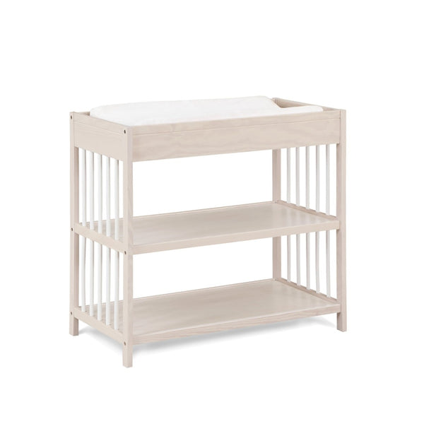 English Elm Pixie Mid-century Nursery Changing Table with Spindle Sides and Open Storage Shelves Natural+White B022P204852