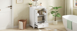 English Elm 24'' French Style Bathroom Vanity with Ceramic Sink Soft Close Cabinet and Drawer White N710P411227K