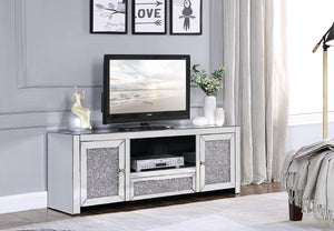 English Elm Noralie Glam Mirrored Media Console with Faux Diamond Accents and Enclosed Storage B2726P443219