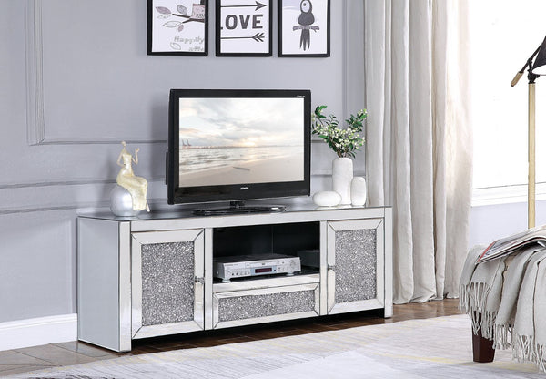 English Elm Noralie Glam Mirrored Media Console with Faux Diamond Accents and Enclosed Storage B2726P443219