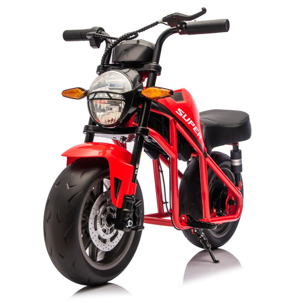 English Elm 24v300w Kids Electric Muscle Motorcycle with Dual Suspension Wide Eva Tires and Twist Throttle Red W1578P382503