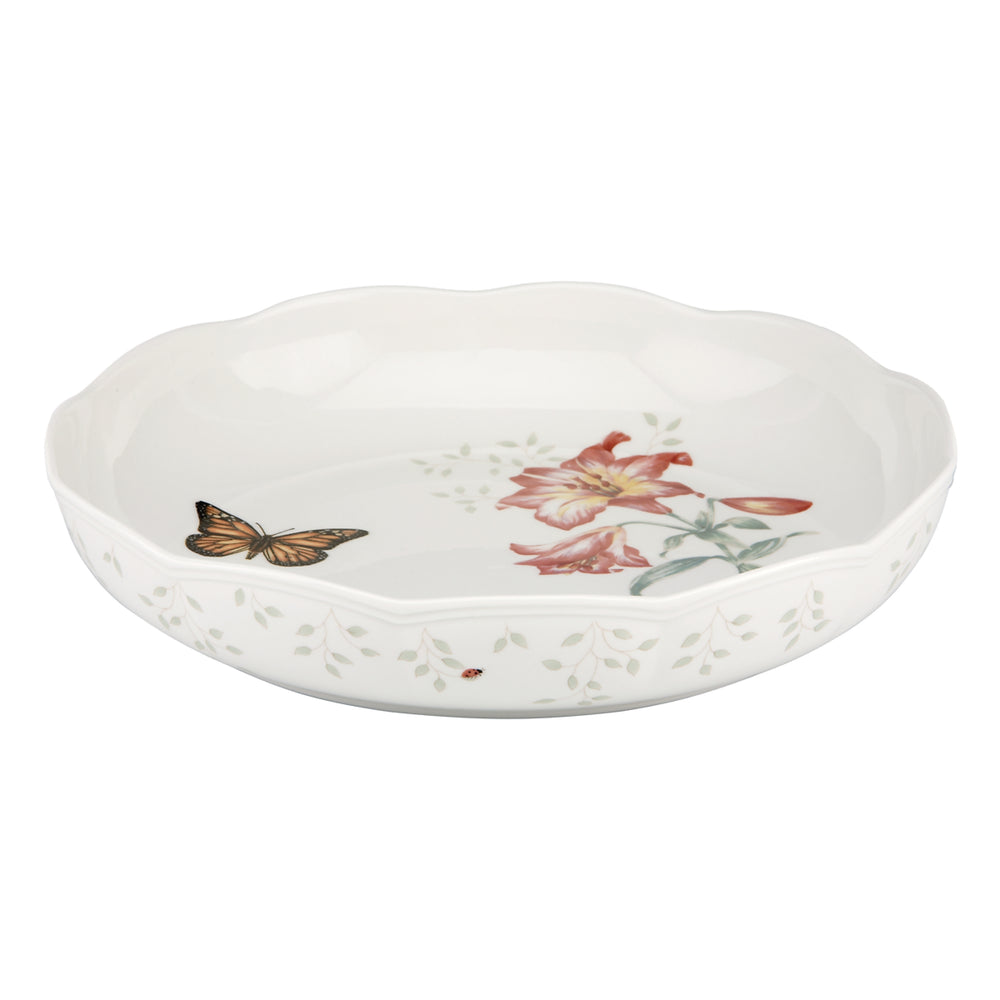 Lenox Butterfly Meadow Porcelain Serving Bowl with Hand-painted Floral and Scalloped Rim 820575
