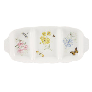Lenox Butterfly Meadow Porcelain Divided Serving Dish with Hand-painted Garden Scenes 820584