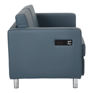 OSP Home Furnishings Atlantic Compact Loveseat with Built-in Usb Charging Ports and Chrome Legs for Modern Spaces Blue ATL52-R105