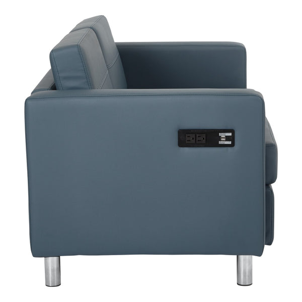 OSP Home Furnishings Atlantic Compact Loveseat with Built-in Usb Charging Ports and Chrome Legs for Modern Spaces Blue ATL52-R105