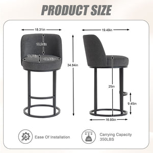 English Elm Counter Height Barstools Set of 2 Linen Upholstered Barrel Seat with Iron Legs Gray W395P410436