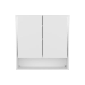 English Elm Double-Door Mirrored Medicine Cabinet with Interior Shelves, Wall-Mounted Kronos White Finish, Sleek Design B200P362003