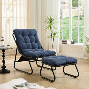 English Elm Patio Sling Recliner with Ottoman Steel Frame Corduroy Cushion Indoor Outdoor Lounge W640P443492