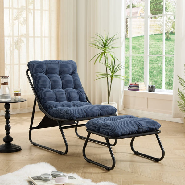 English Elm Patio Sling Recliner with Ottoman Steel Frame Corduroy Cushion Indoor Outdoor Lounge W640P443492